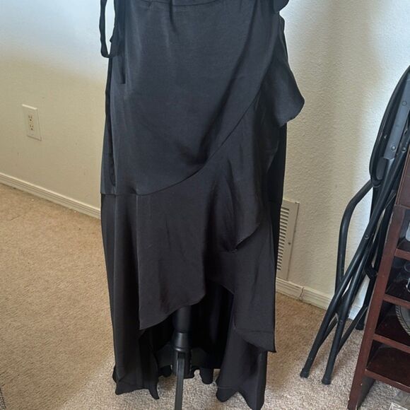 Eloquii True Wrap Dress RufFle Strapy Size 16 Plunge Neck High Low Satin Fairy - Picture 5 of 8